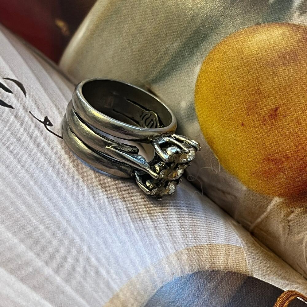 Vintage Designer Sterling Silver Ring Wide Signed 925 Stamp Missing Stone sz 6.5 - Picture 3 of 8